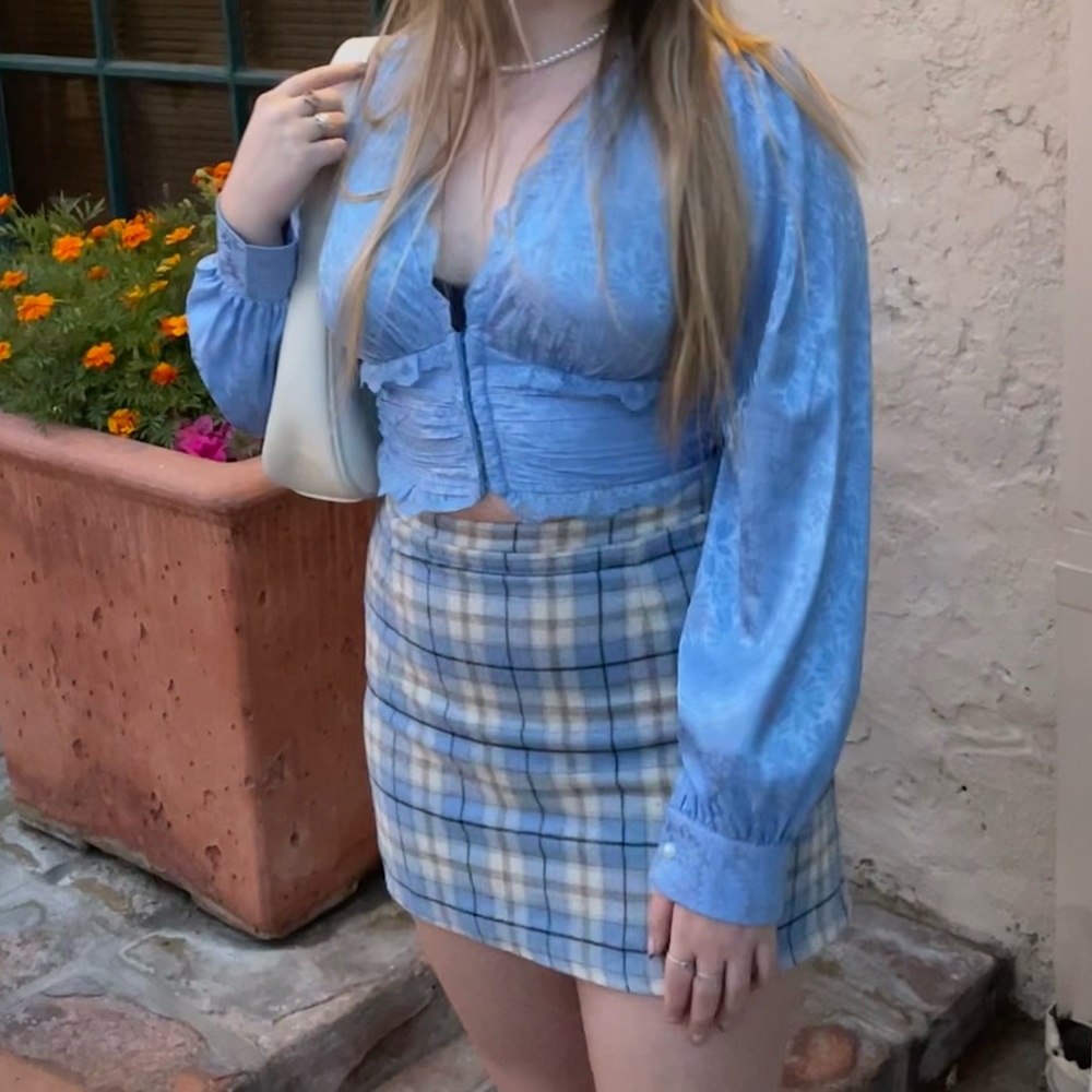 Plaid Blue and White Mini Skirt Size M